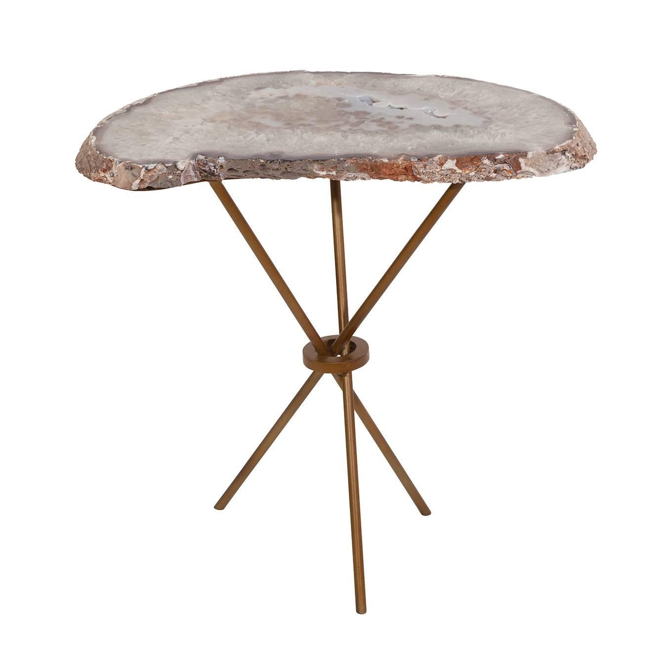 Custom geode slab side table.

Additional custom options are available, including custom agate/geode slabs and custom-designed bases in a variety of metal finishes.