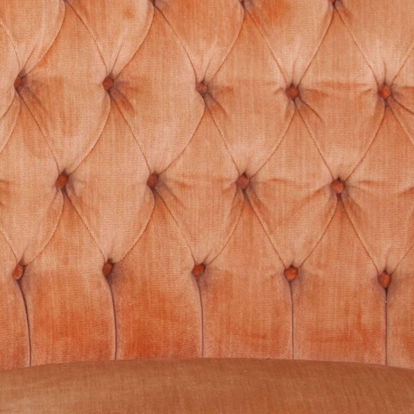 French Provincial 19th Century Tufted French Side Chairs in Coral Velvet