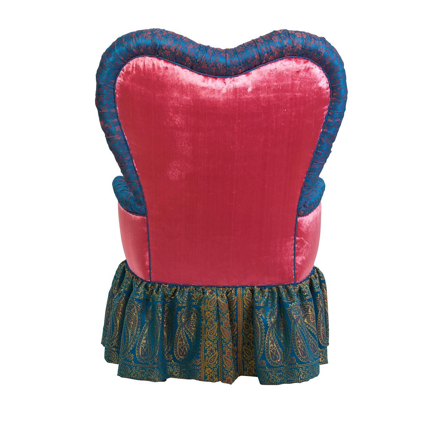 Victorian heart chair in iridescent pink velvet and Syrian Damascus silk.