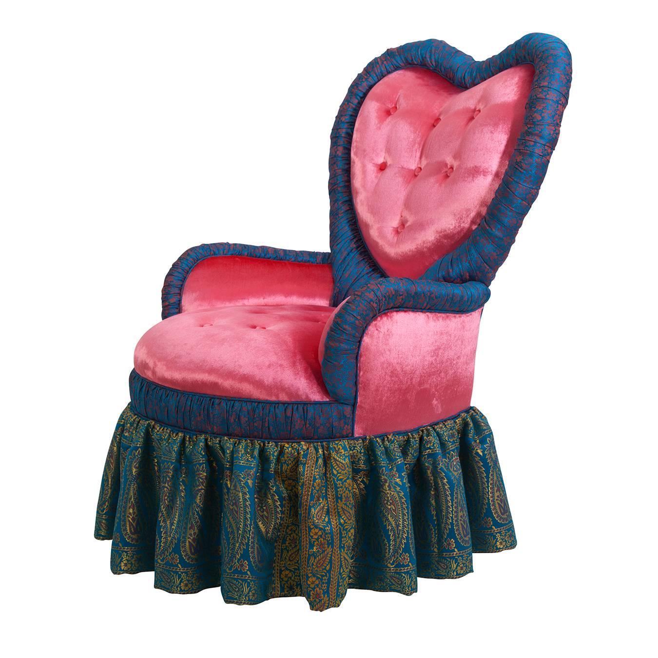 Victorian Heart Chair in Iridescent Pink Velvet and Syrian Damascus