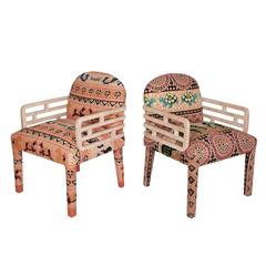 Maitland-Smith Tessellated Stone Side Chairs in Punta Del Este Fabric, Pair