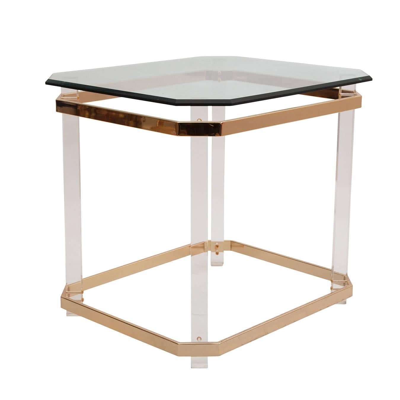 Late 20th Century Charles Hollis Jones Lucite, Brass and Glass Side Table, circa 1970s For Sale