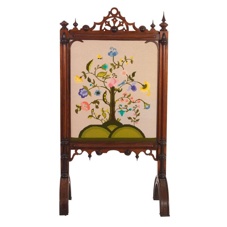 Victorian Embroidered Fireplace Screen, 19th Century For Sale at 1stDibs