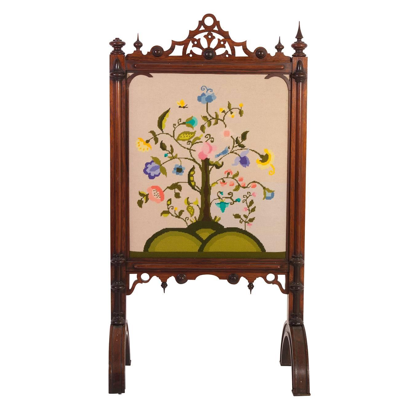 Victorian Embroidered Fireplace Screen, 19th Century For Sale at 1stDibs