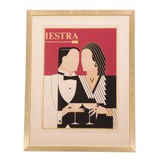 1940s Serigraph by Giancarlo Impiglia in Brass Frame 10