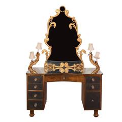 French Rococo Gilded and Mirrored Illuminated Vanity