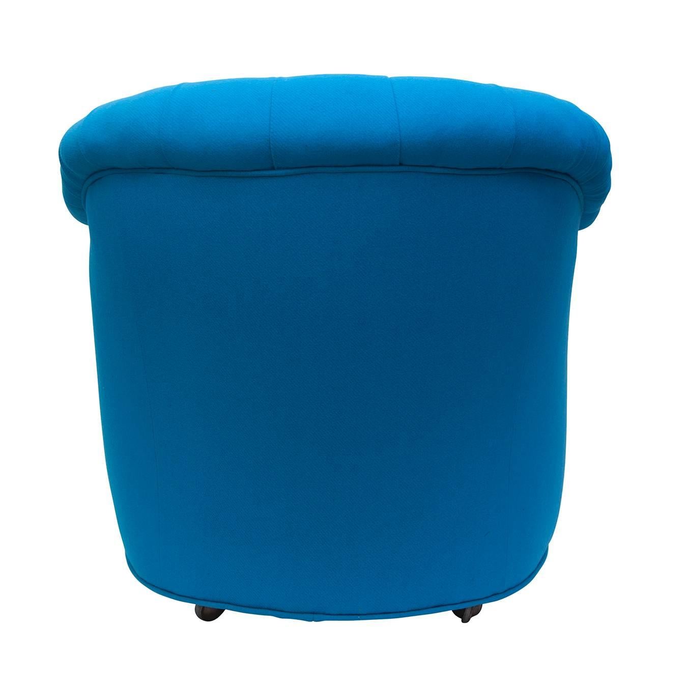 Tufted Swivel Side Chairs in Turquoise Wool, Pair In Good Condition For Sale In New York, NY