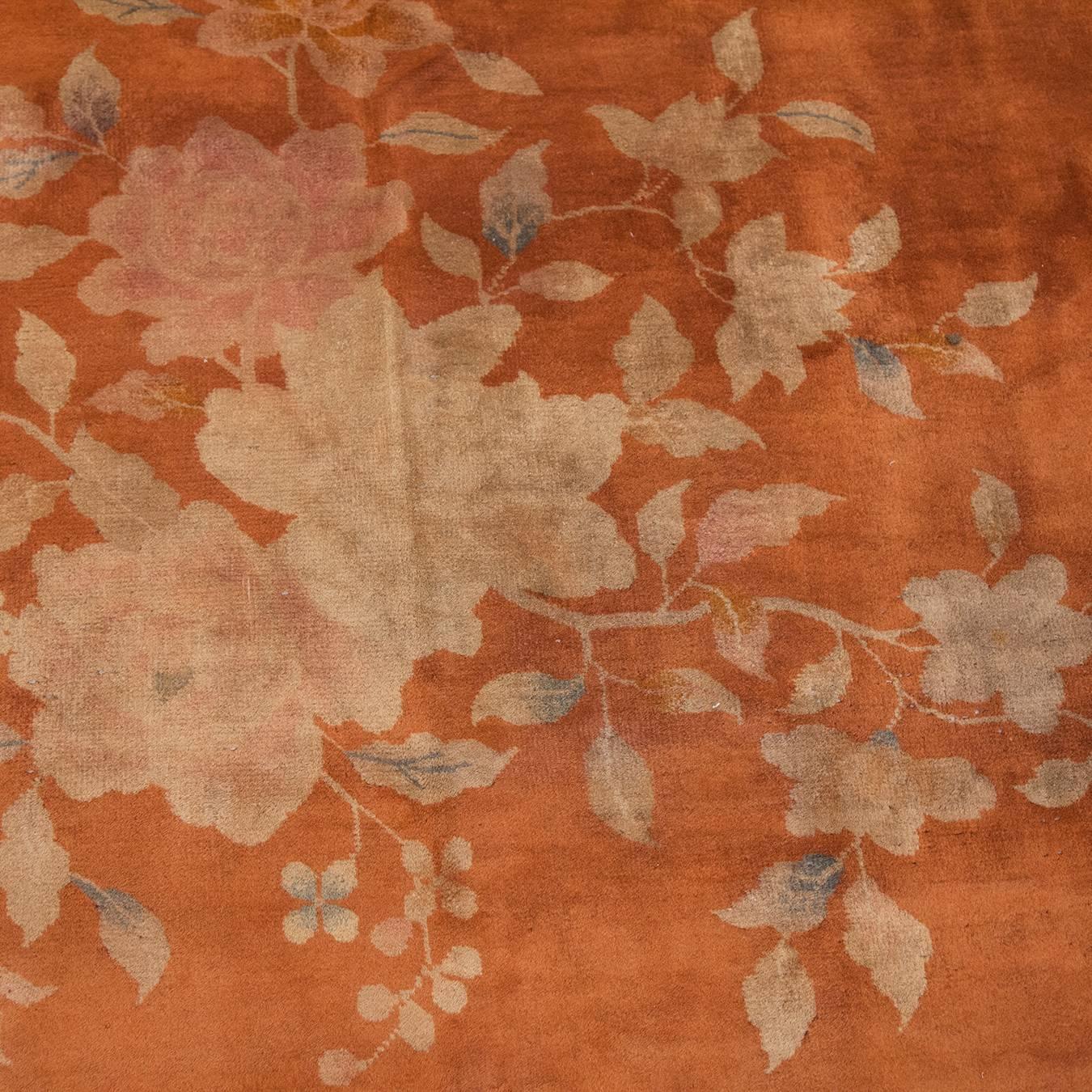 Chinoiserie Orange Chinese Art Deco Carpet