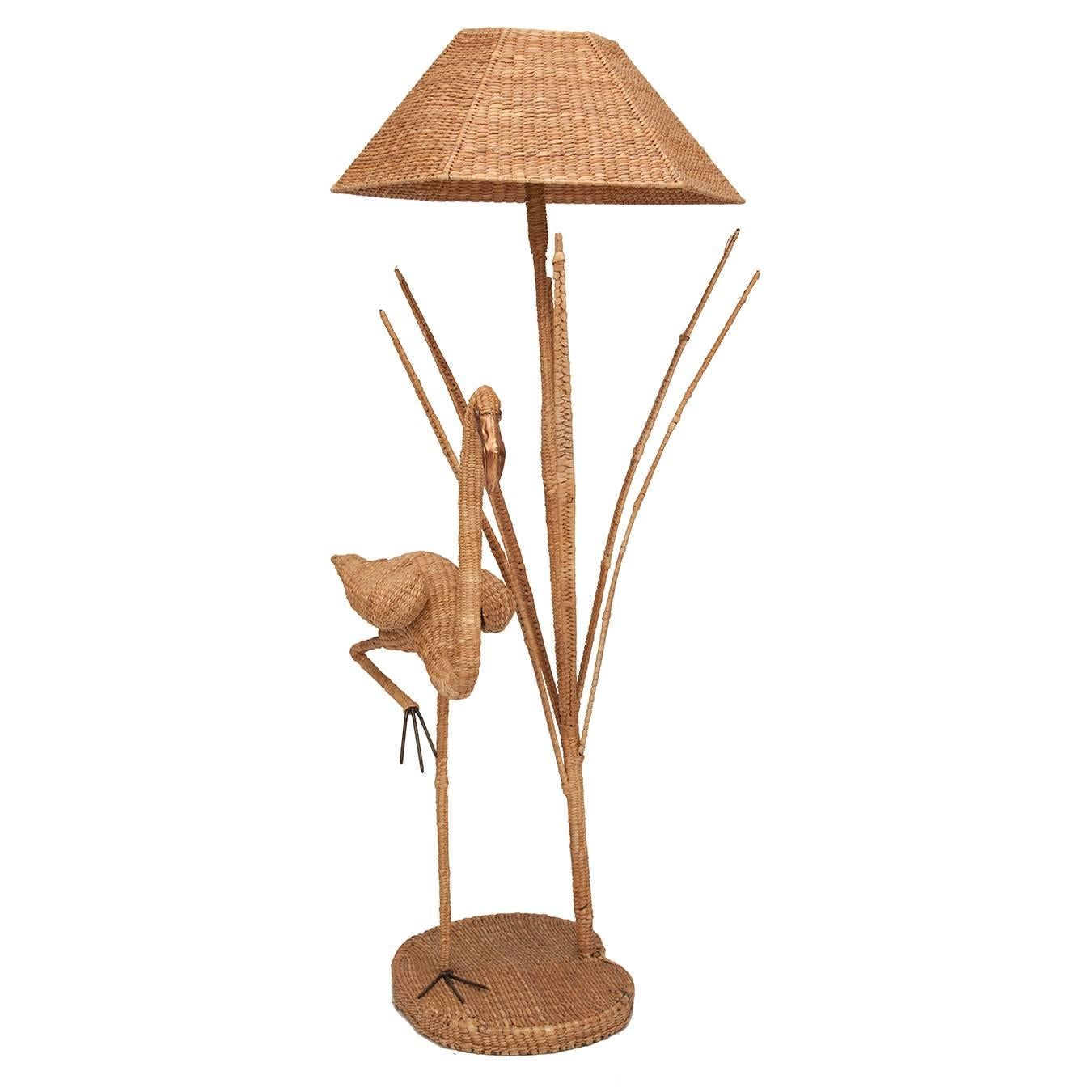 Mario Lopez Torres Flamingo Wicker Floor Lamp with Bronze Accent For Sale