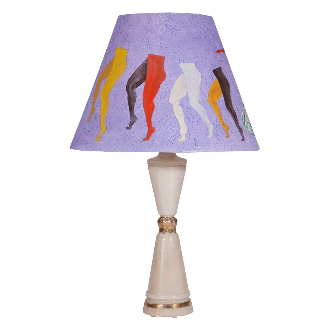 20th Century 1970s Iridescent Table Lamps with Custom Voutsa Ballets Russes Shades, Pair