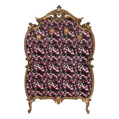1930s Hand-Carved Coat Rack or Headboard Upholstered in Graphic Floral Vinyl