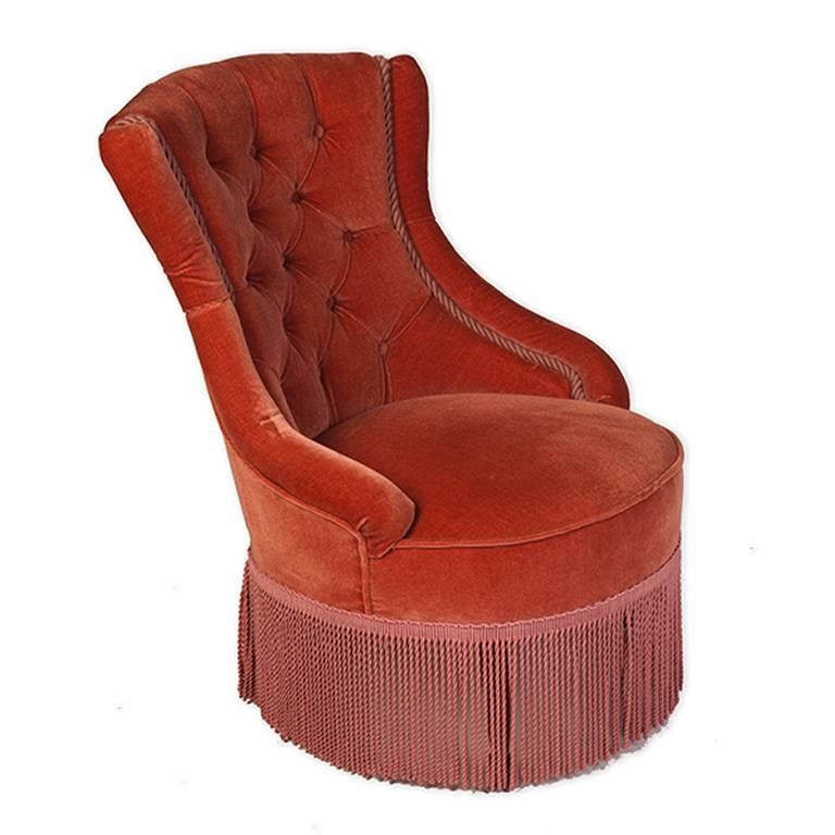 Petite Napoleon III tufted fringe chair.