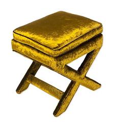 Billy Baldwin X-Benches in J. Mendel Olive Velvet, Pair