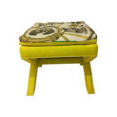 Billy Baldwin X-Bench in Hermès "Scarabees et Pectoraux” Silk, Midcentury