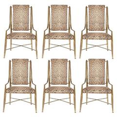 Set of Six Mastercraft Bamboo Leopard Dining Chairs, Midcentury