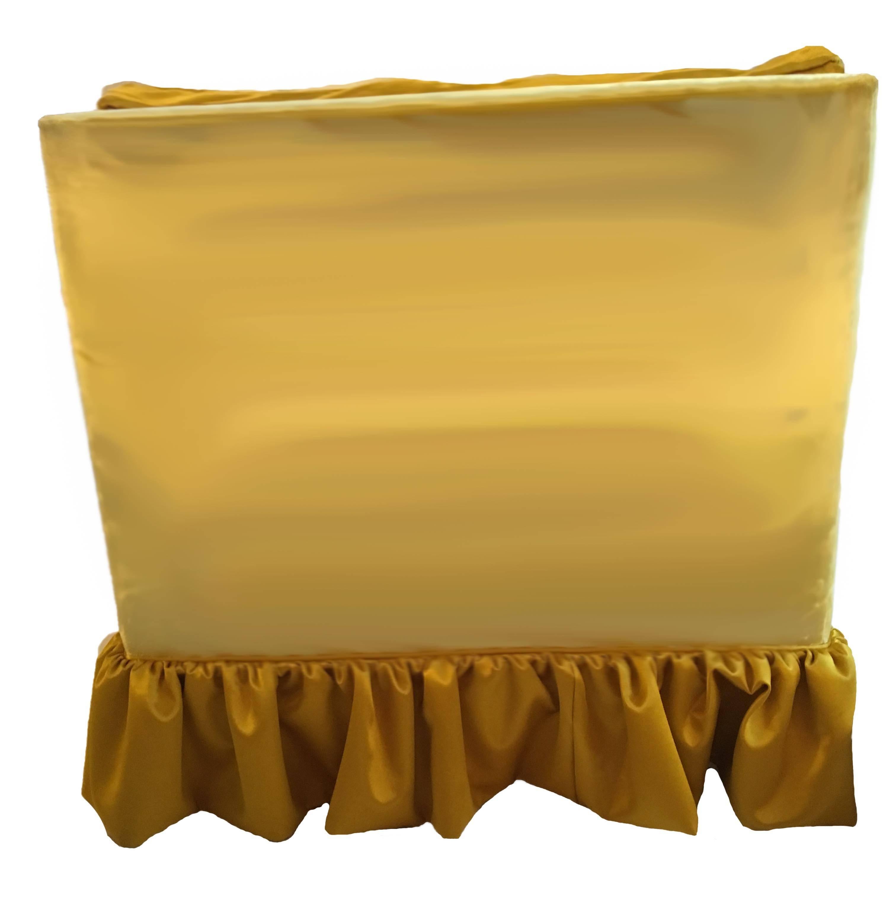 Mid-Century skirted chaise in gold velvet and silk.