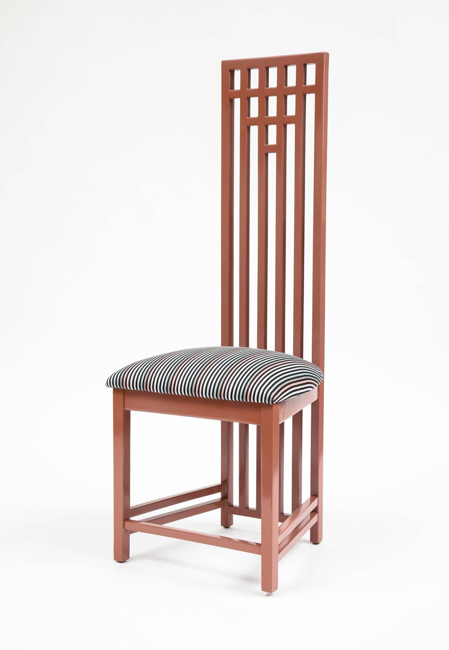 Charles Rennie Mackintosh dining chairs in Sonia Rykiel fabric, set of six

Iconic Mackintosh design with new upholstery in Sonia Rykiel fabric.

Measures: Seat height 18.75''.