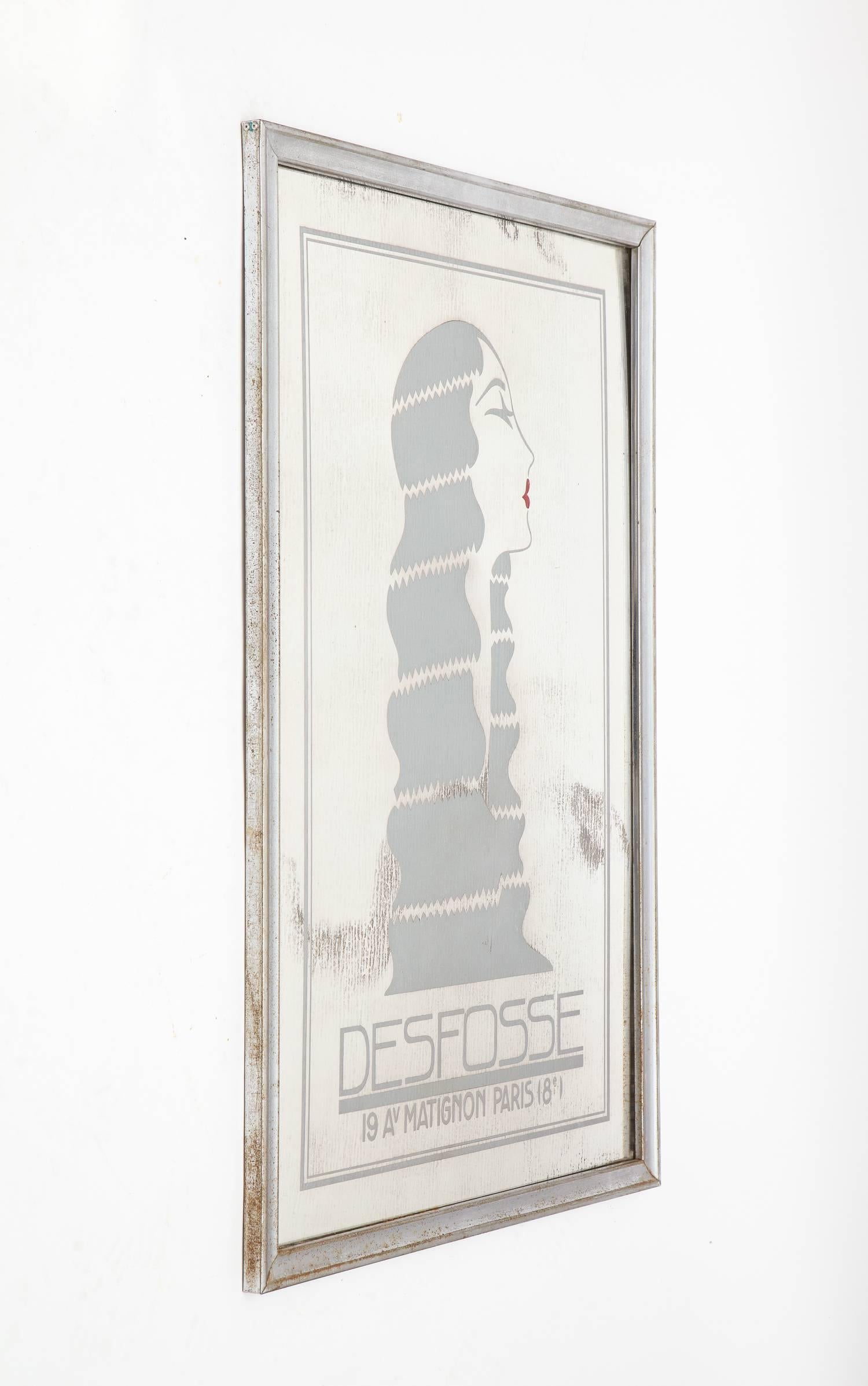 20th Century Vintage Verre Églomisé Desfosse French Lady Wall Mirror For Sale