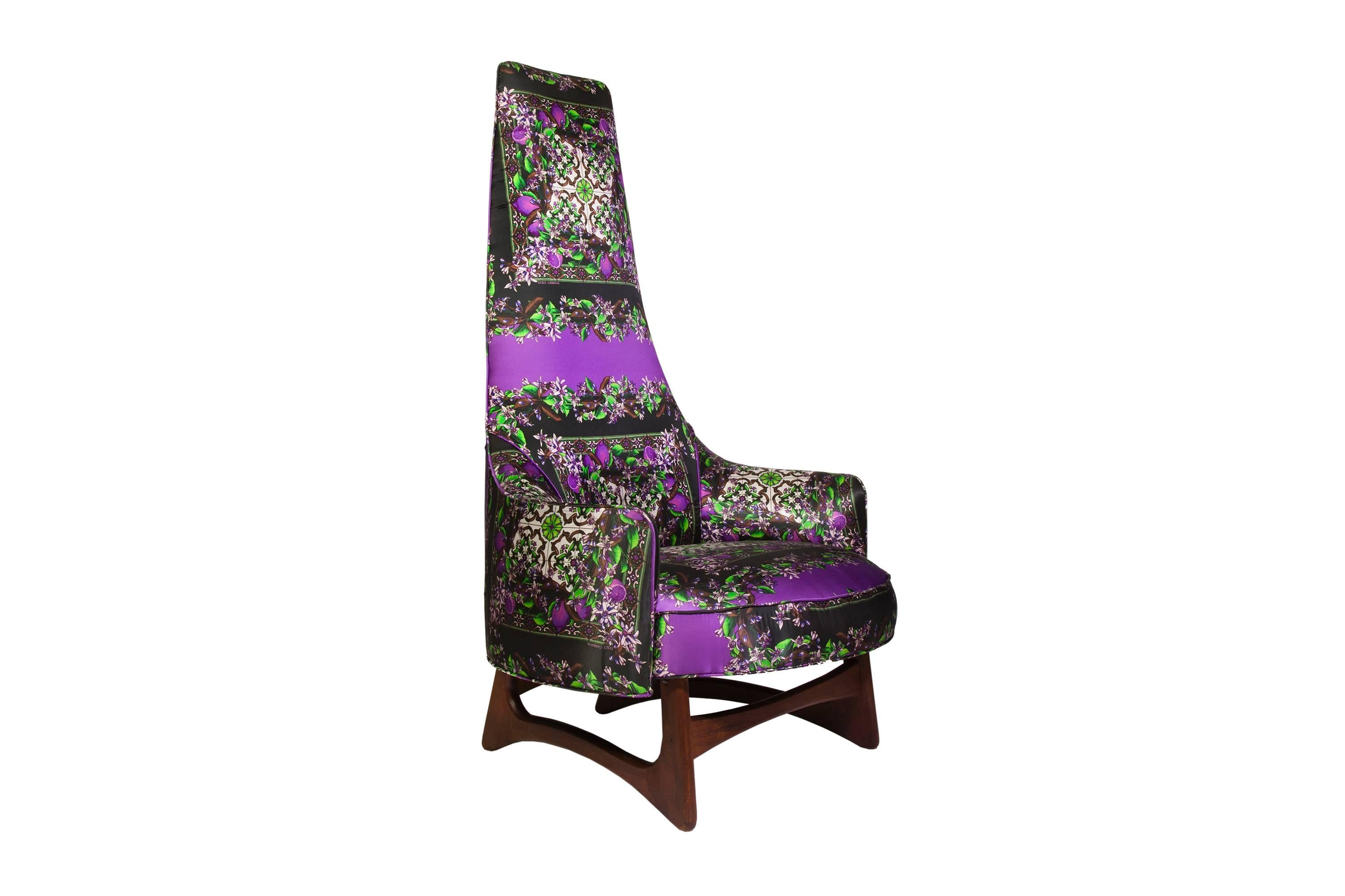 Mid-Century Modern Adrian Pearsall Attributed High Back Chair Upholstered in Dolce & Gabbana Silk For Sale