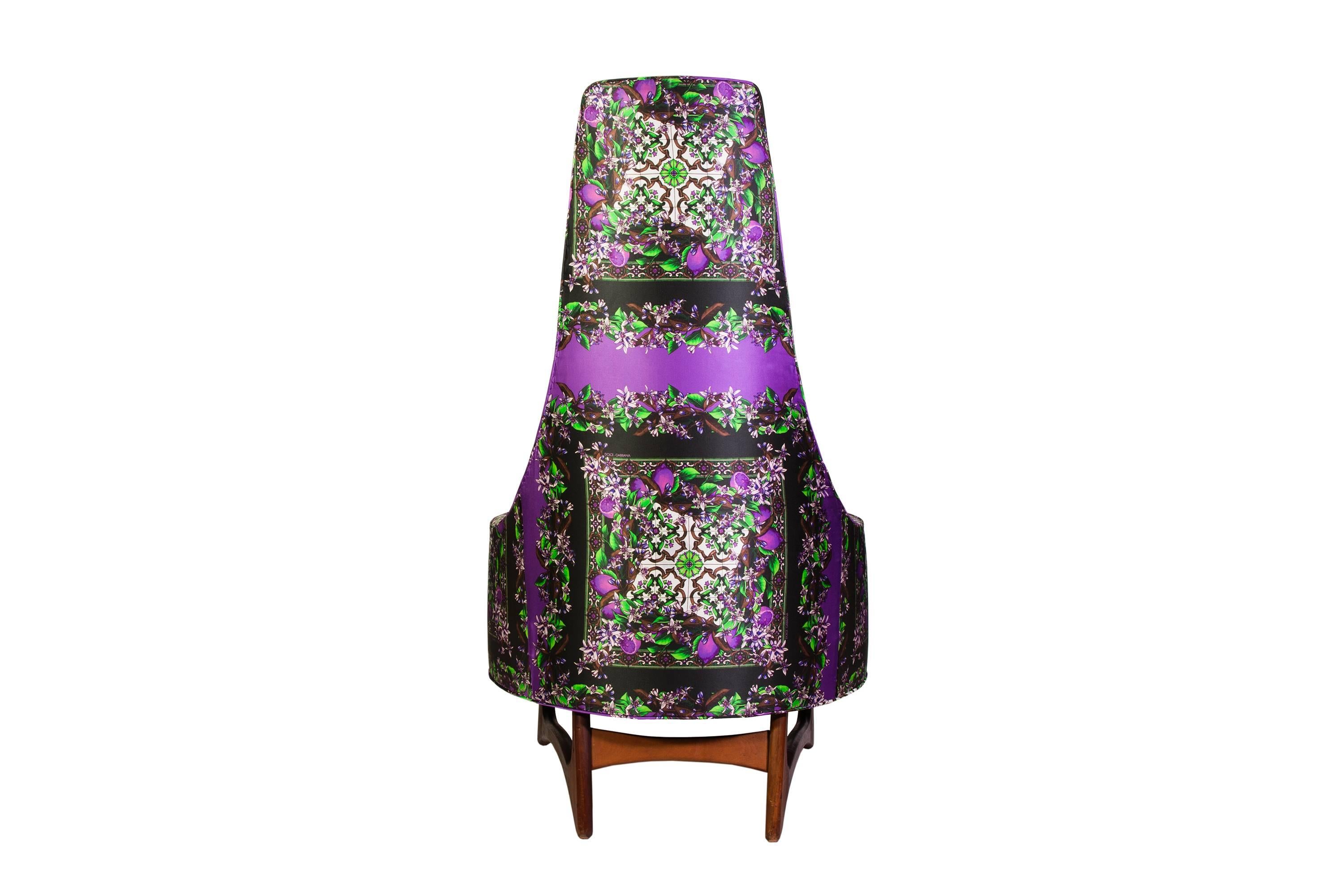 Adrian Pearsall Attributed High Back Chair Upholstered in Dolce & Gabbana Silk In Good Condition For Sale In New York, NY