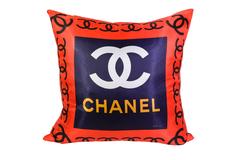 Chanel Silk Scarf Pillow with Blue Velvet Backing