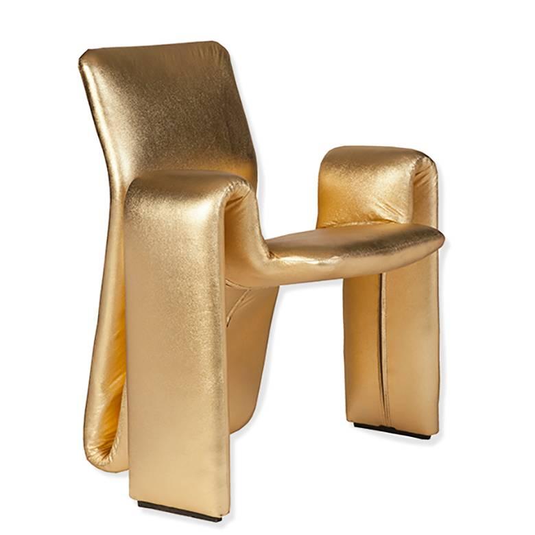 Steve Leonard for Brayton in Distressed Metallic Gold Leather Dining Chairs - Set of Eight

1980s

New Upholstery