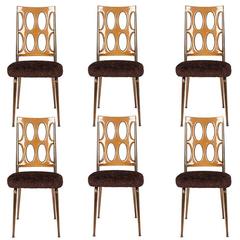 Space Age Dining Chairs, Amber Lucite and Brown Faux Fur, Set of Six