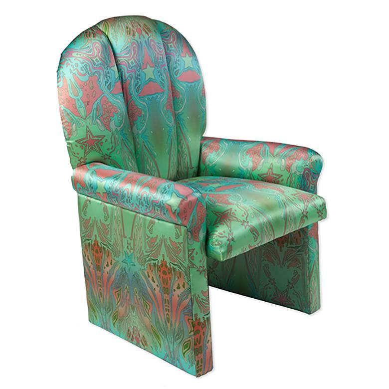 Mid-Century Modern Milo Baughman Style Scallop Back Chairs in Silk, Pair