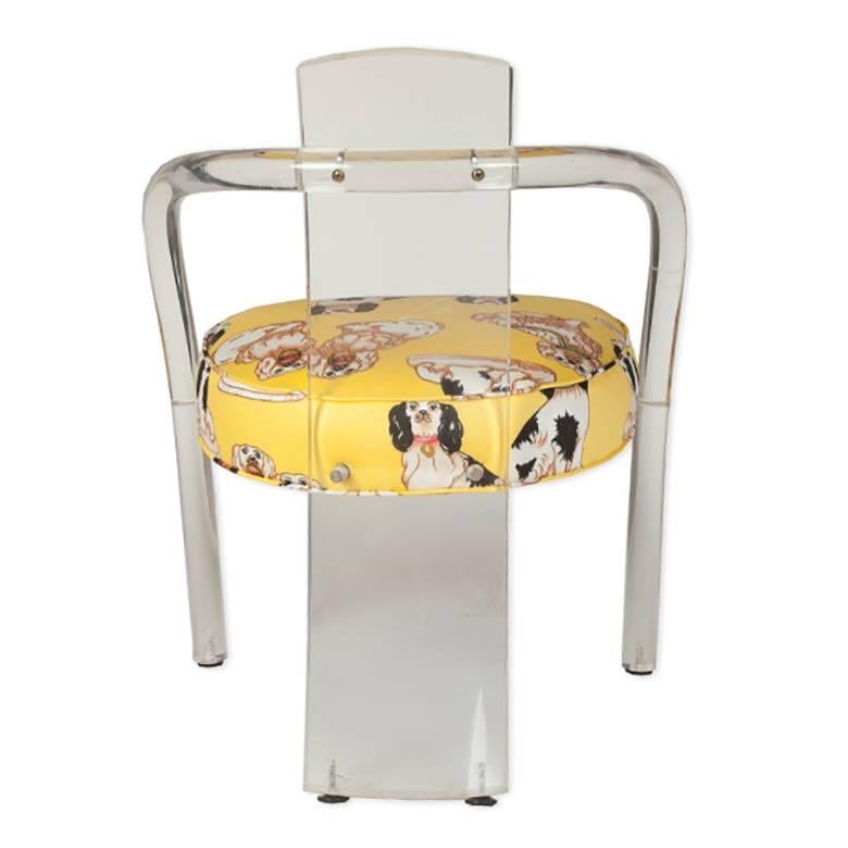 Mid-Century Modern Lucite Chairs in Dorothy Draper Staffordshire Dog Fabric, by Wycombe-Meyer