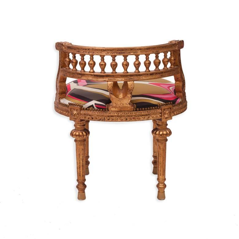 19th Century Pair of Gilded French Empire Stools in Silk For Sale