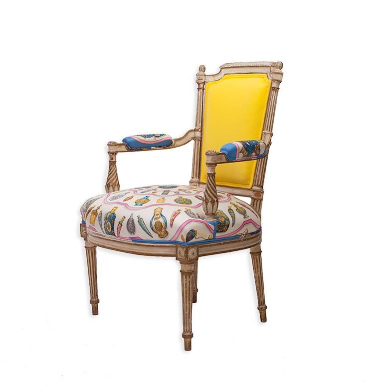 Louis XVI Armchairs in Vintage Hermès Silk and Oscar De La Renta Cashmere 1