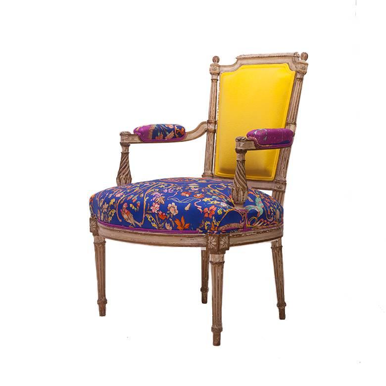 Louis XVI Armchairs in Vintage Hermès Silk and Oscar De La Renta Cashmere 2