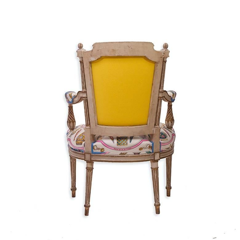 Louis XVI Armchairs in Vintage Hermès Silk and Oscar De La Renta Cashmere 3