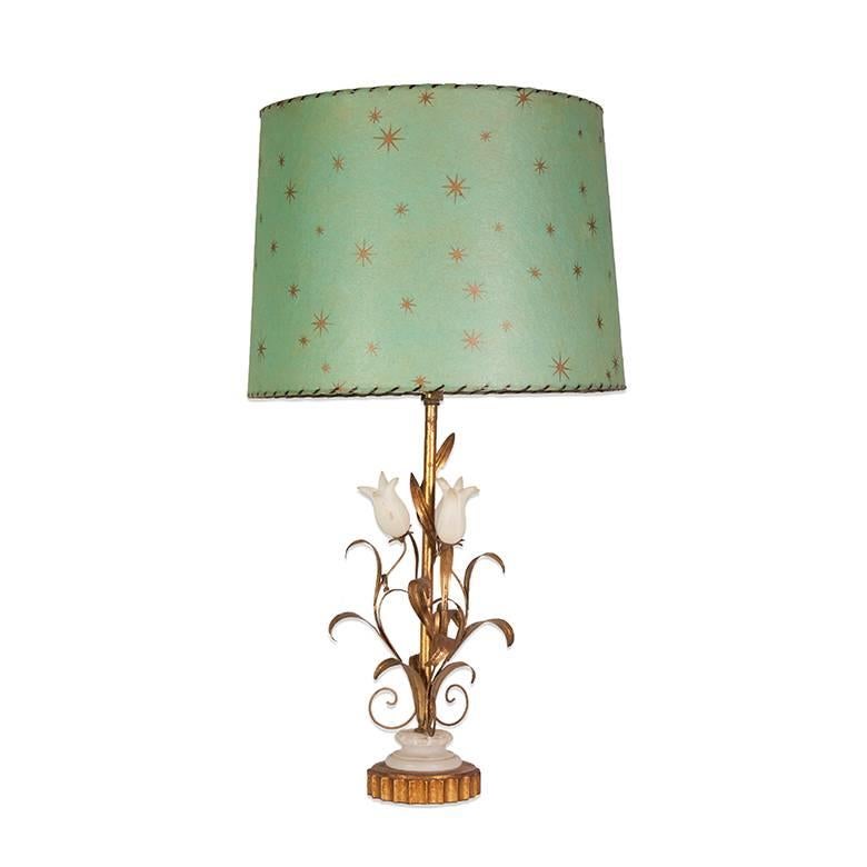 Italian Gilt Metal and Alabaster Tulip Lamps with Custom Parchment Lampshades

Available with or without the lampshades.

Lampshades also available separately.