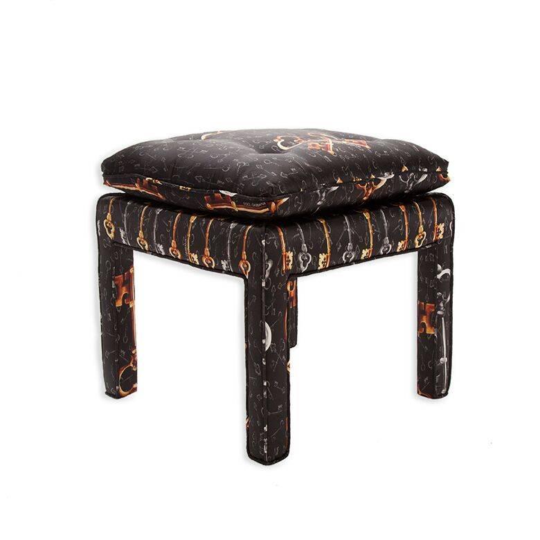 American Pair of Billy Baldwin Bench Stools in Dolce and Gabbana Silk For Sale