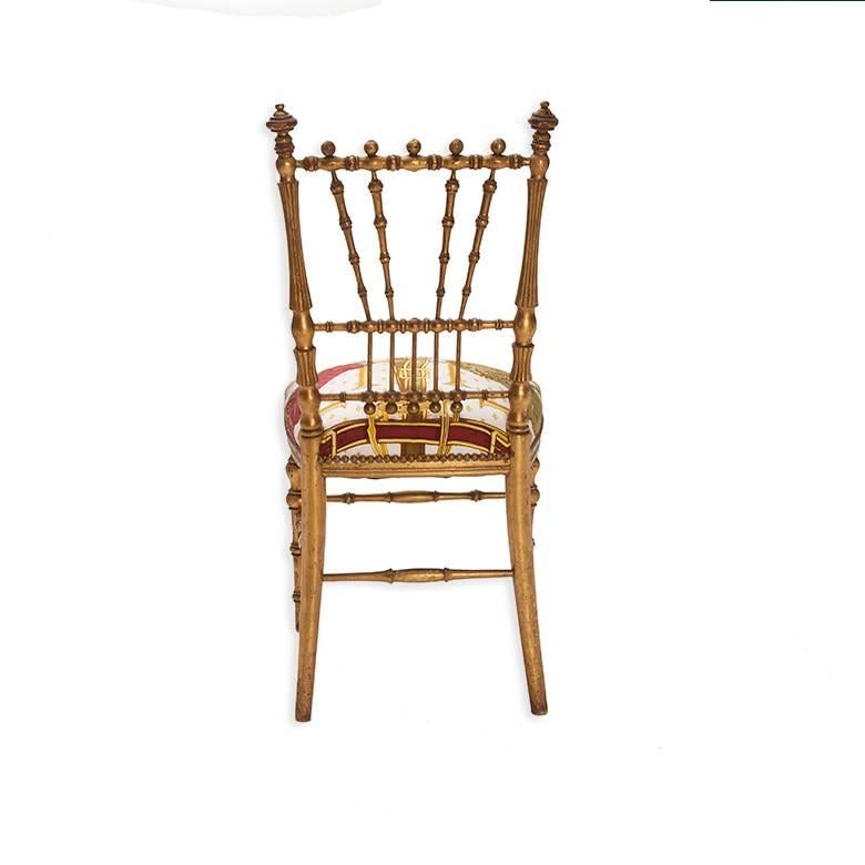 American Gold Gilded Ballroom Chair Upholstered in Hermès Silk For Sale