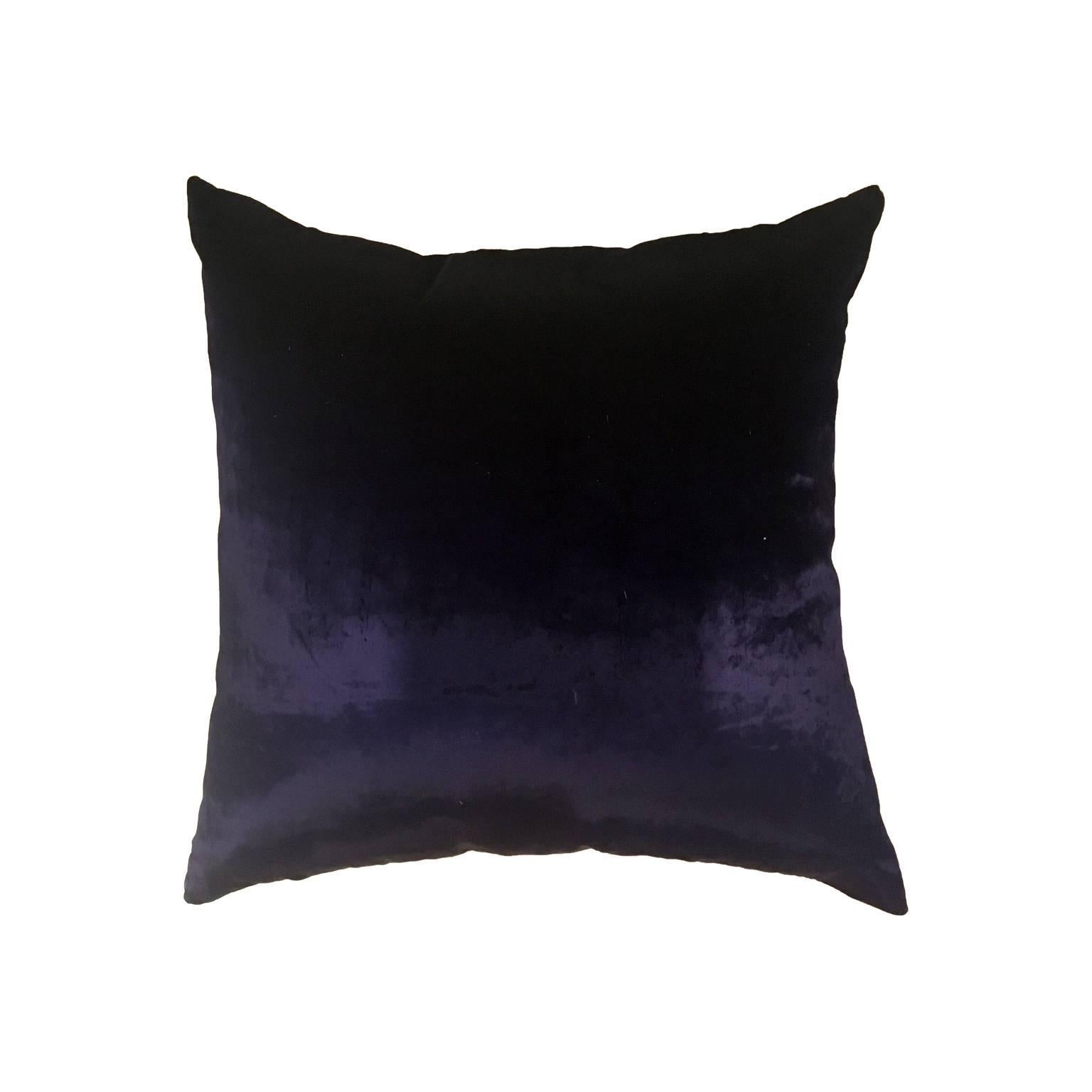 Hermès 'Le Tarot’ silk scarf pillow with blue velvet backing.