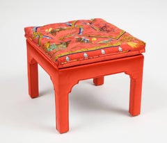 Billy Baldwin Stool in Hermès "Plumes et Grelots” Silk, Midcentury