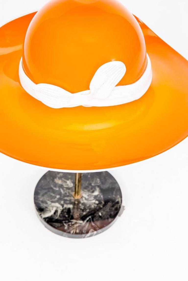 Italian Orange Murano Glass Hat Table Lamp, Mid-Century