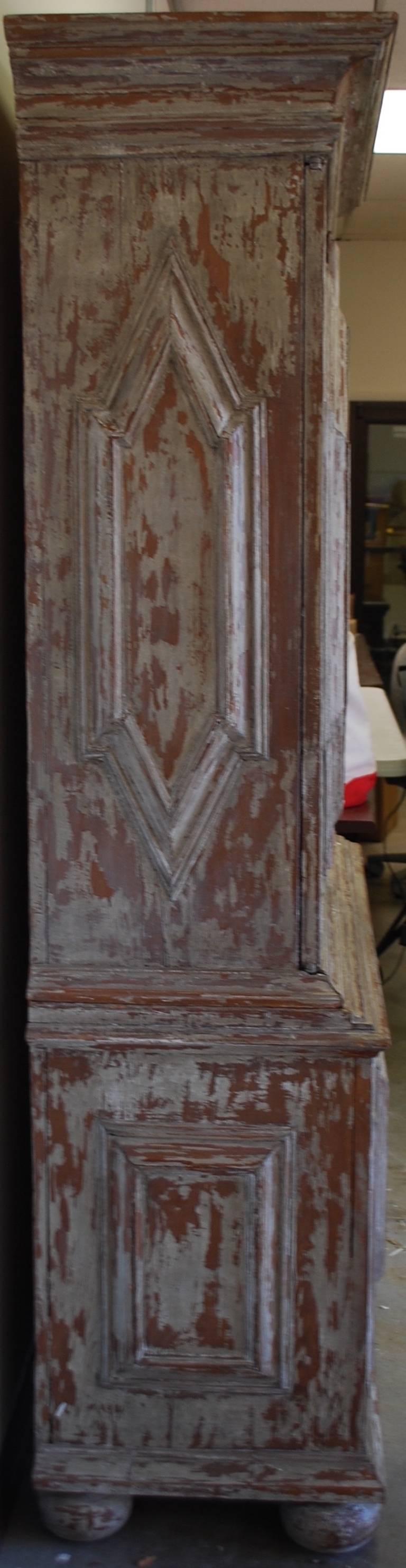 French Painted Armoire Hutch with Original Hardware For Sale 6
