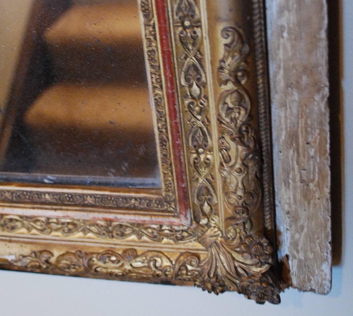 Trumeau painted mirror panel with original paint. Please see additional photos that show antiquing or silvering of mirror portion. Approximate dimensions of mirror portion: 28.5