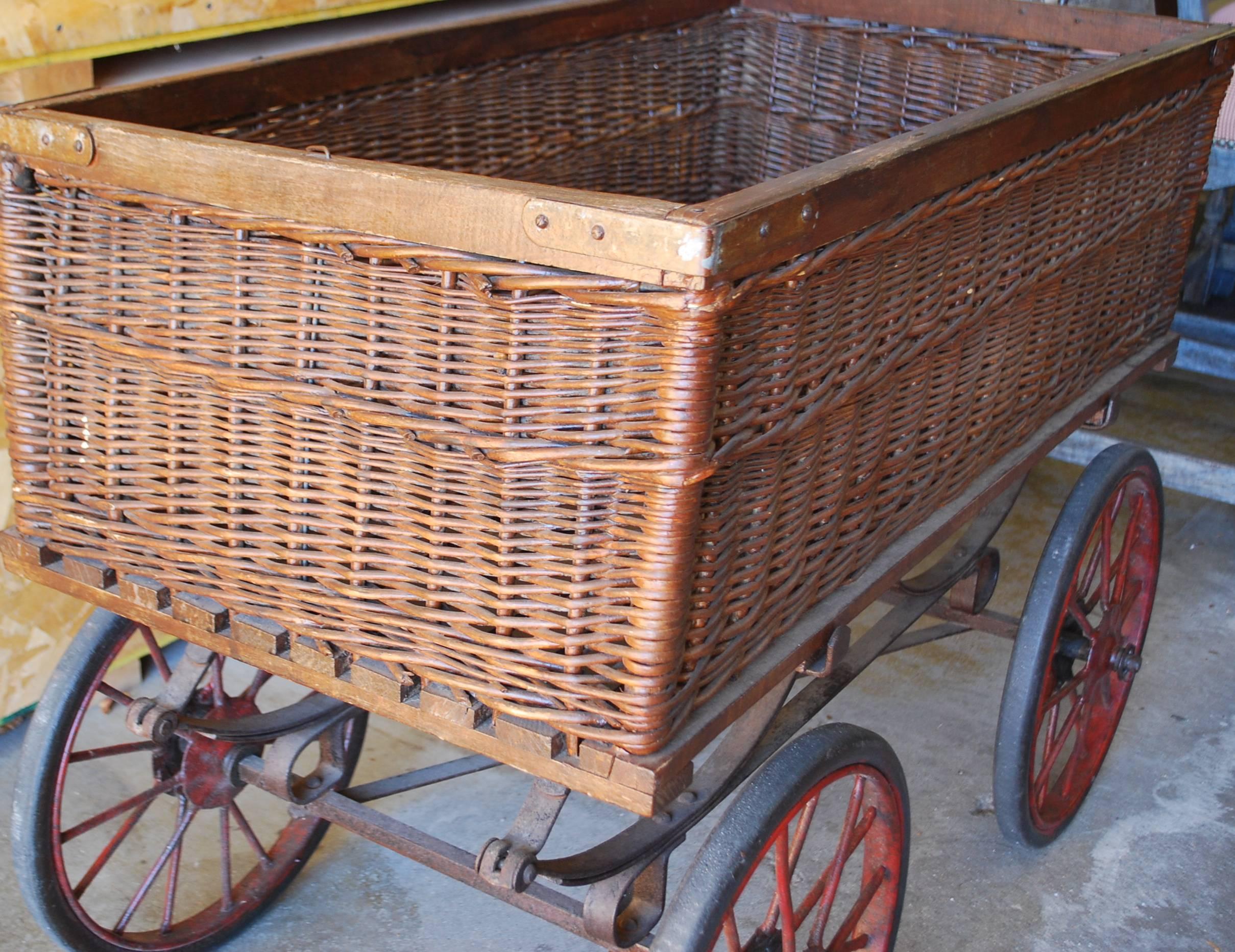 French Wicker Market Cart, Basket For Sale at 1stDibs