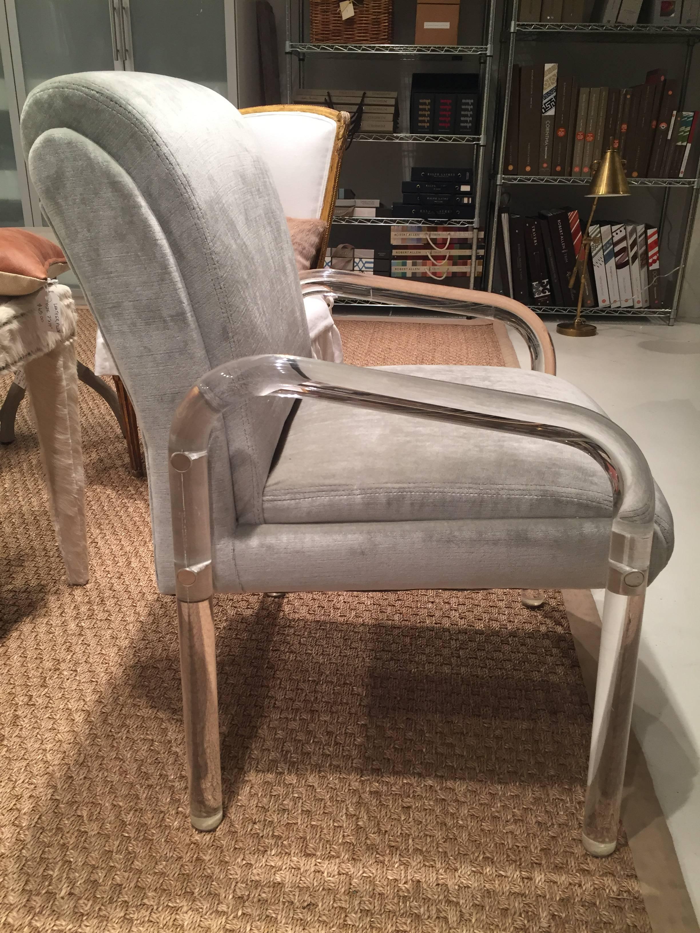 Lucite chair in Hollis Jones style with new velvet upholstery.