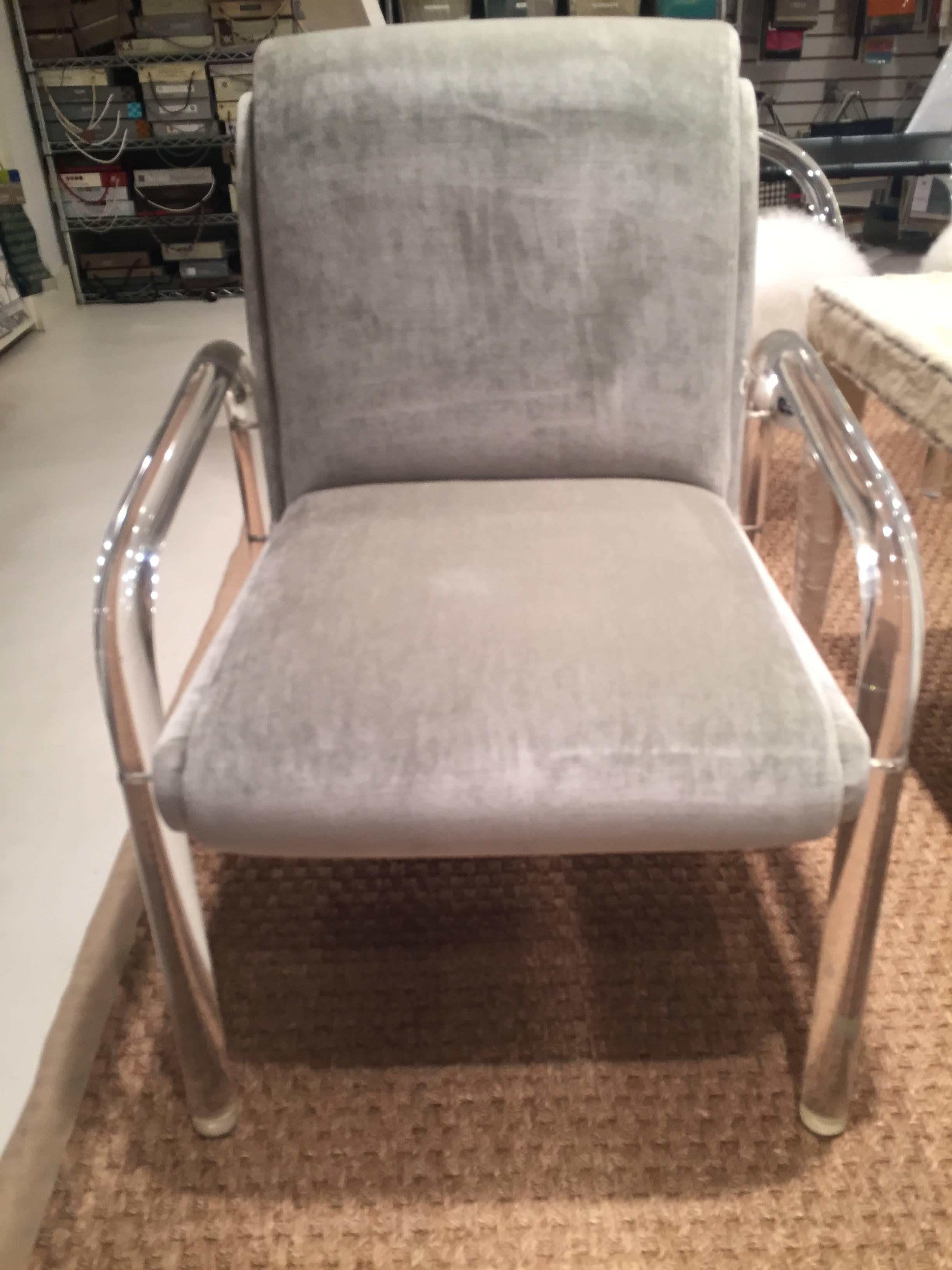 Late 20th Century Hollis Jones Style Lucite Chair with Velvet Upholstery For Sale