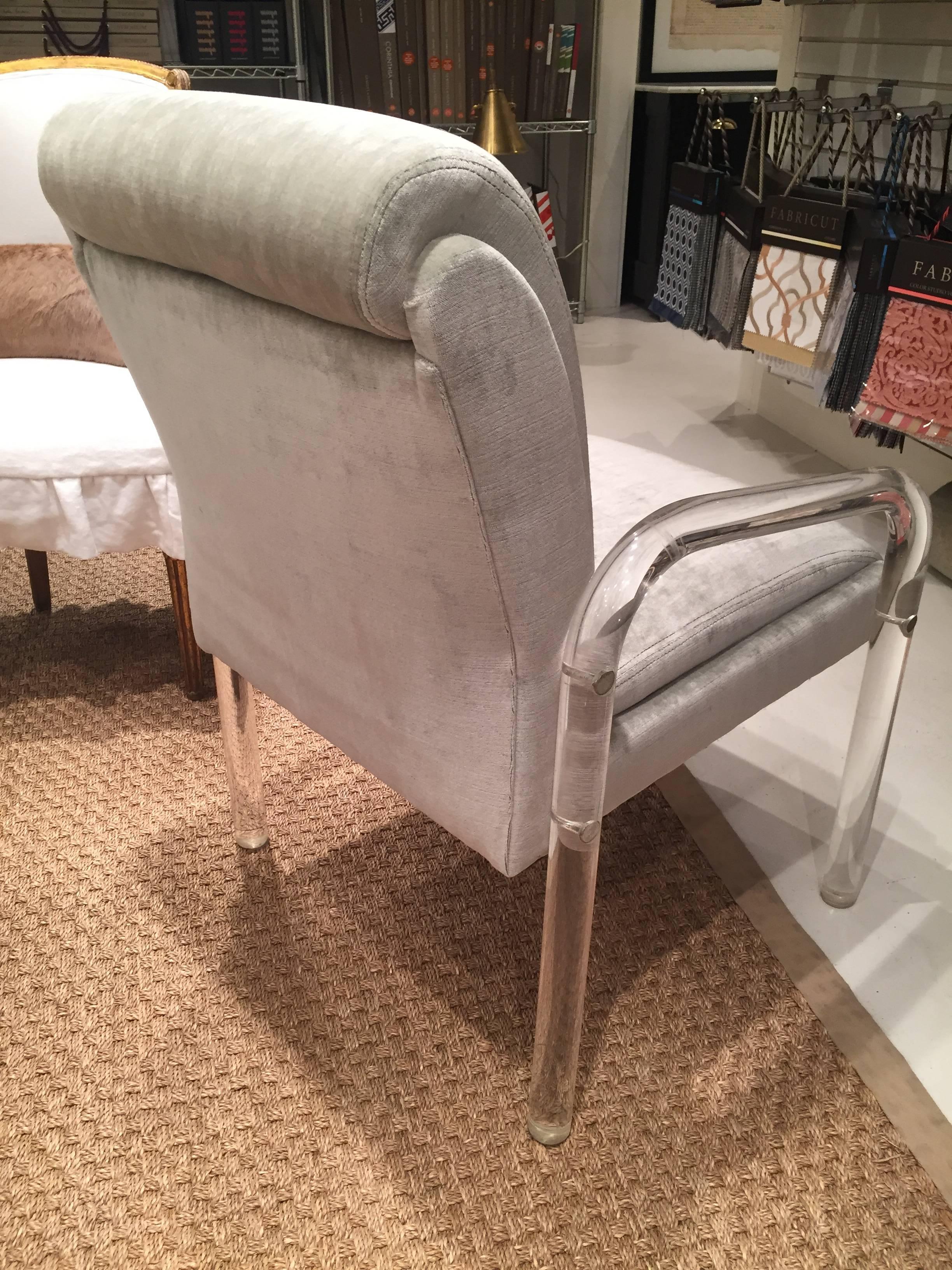 Hollis Jones Style Lucite Chair with Velvet Upholstery For Sale 1