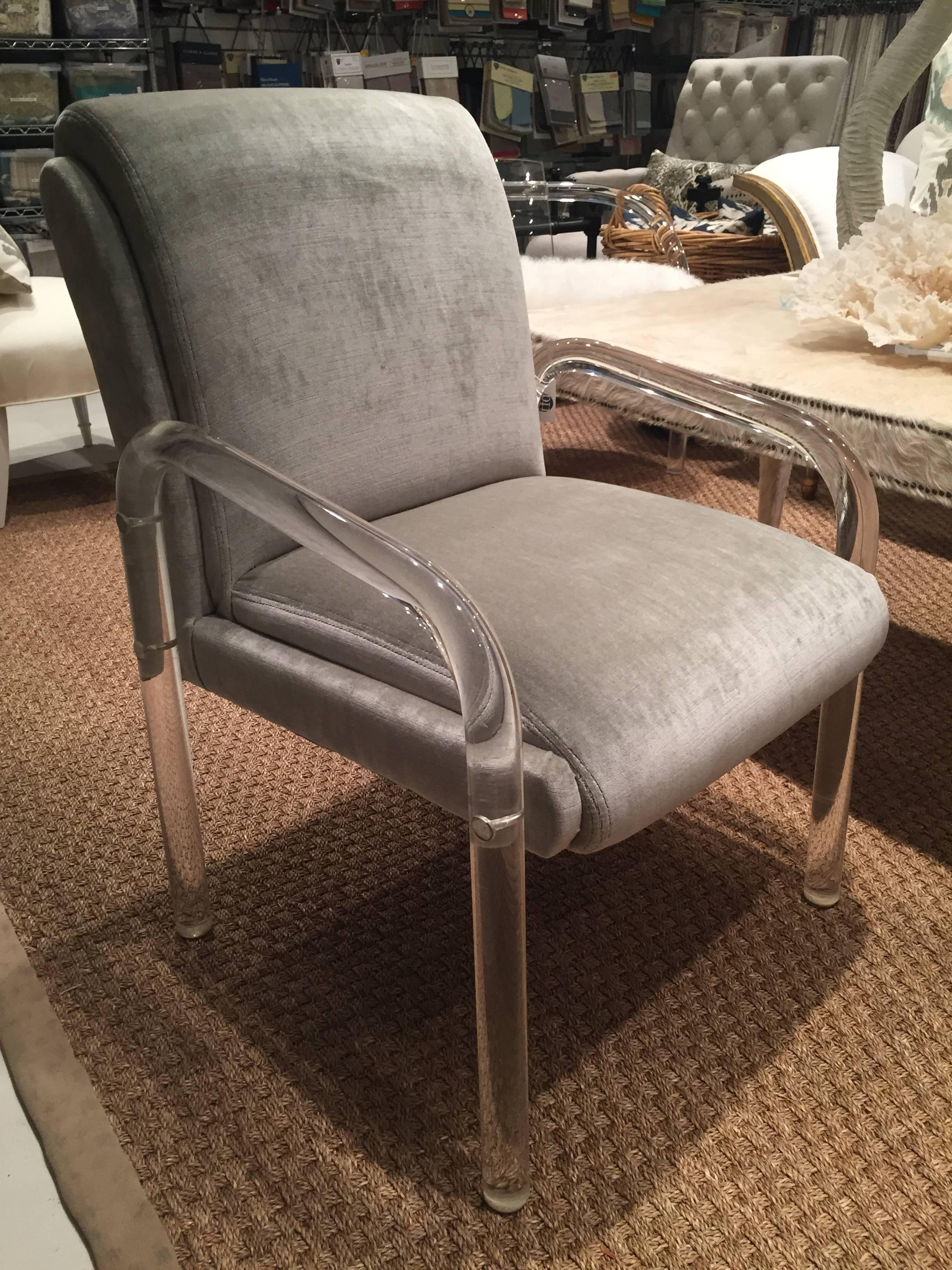 Hollis Jones Style Lucite Chair with Velvet Upholstery For Sale 3
