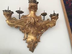 Pair of Louis XV Period Italian Giltwood Five-Light Wall Scones