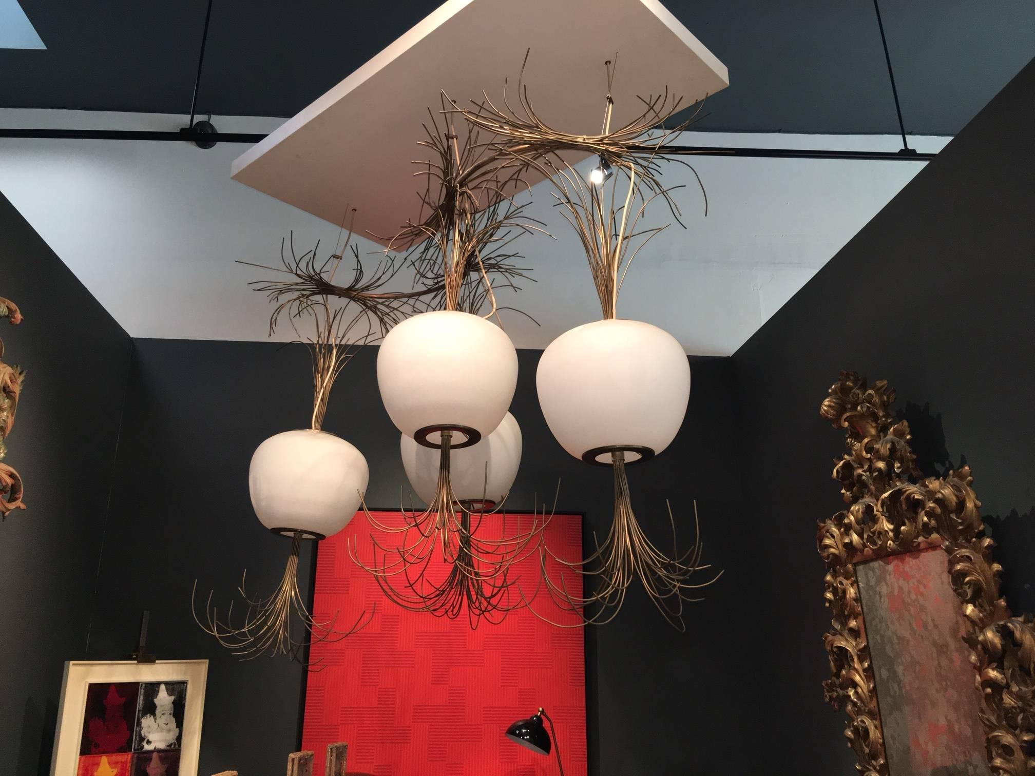 Contemporary Roberto Giulio Rida a Unique and Original Sculptural Opaline Glass and Brass C For Sale