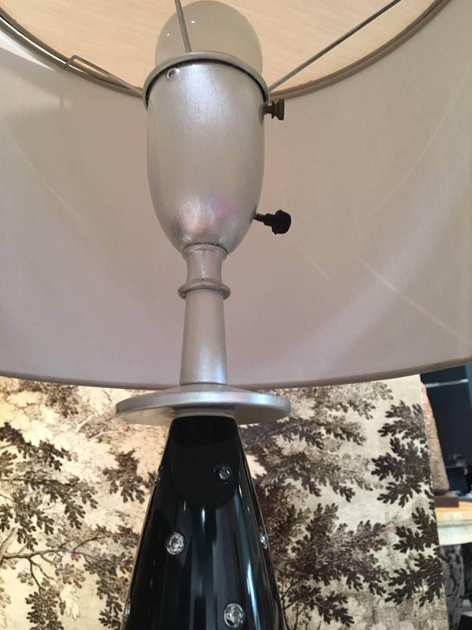 American Black Lacquer and Jeweled Table Lamp in the style of Tommi Parzinger For Sale