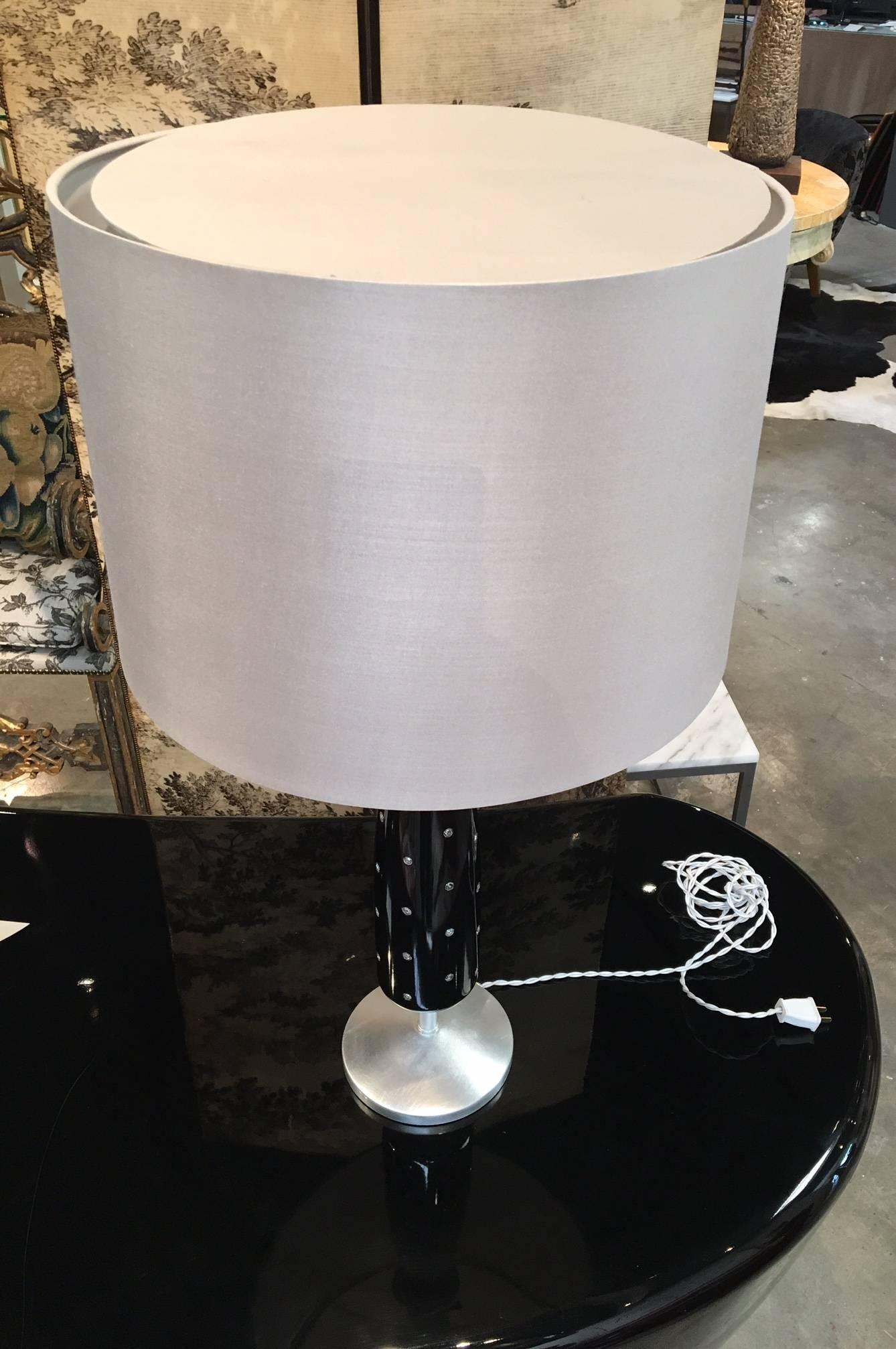 Lacquered Black Lacquer and Jeweled Table Lamp in the style of Tommi Parzinger For Sale